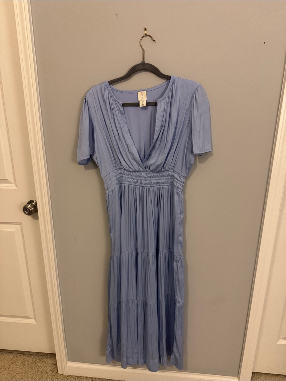 Joie Powder Blue V-Neck Tiered Maxi Dress